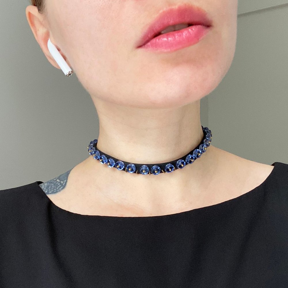 Black fx leather punk rock choker collar necklace women ooak